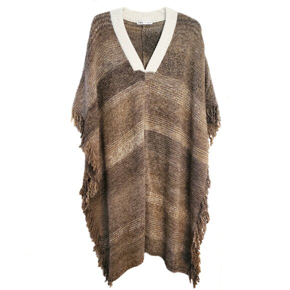 Zara Rustic Fringe Wool Alpaca Longline OVERSIZED Poncho - Picture 3 of 7